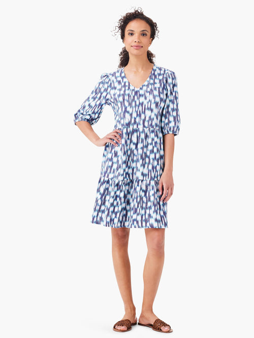 NZT Hazy Blues Elbow Sleeve V-Neck Dress