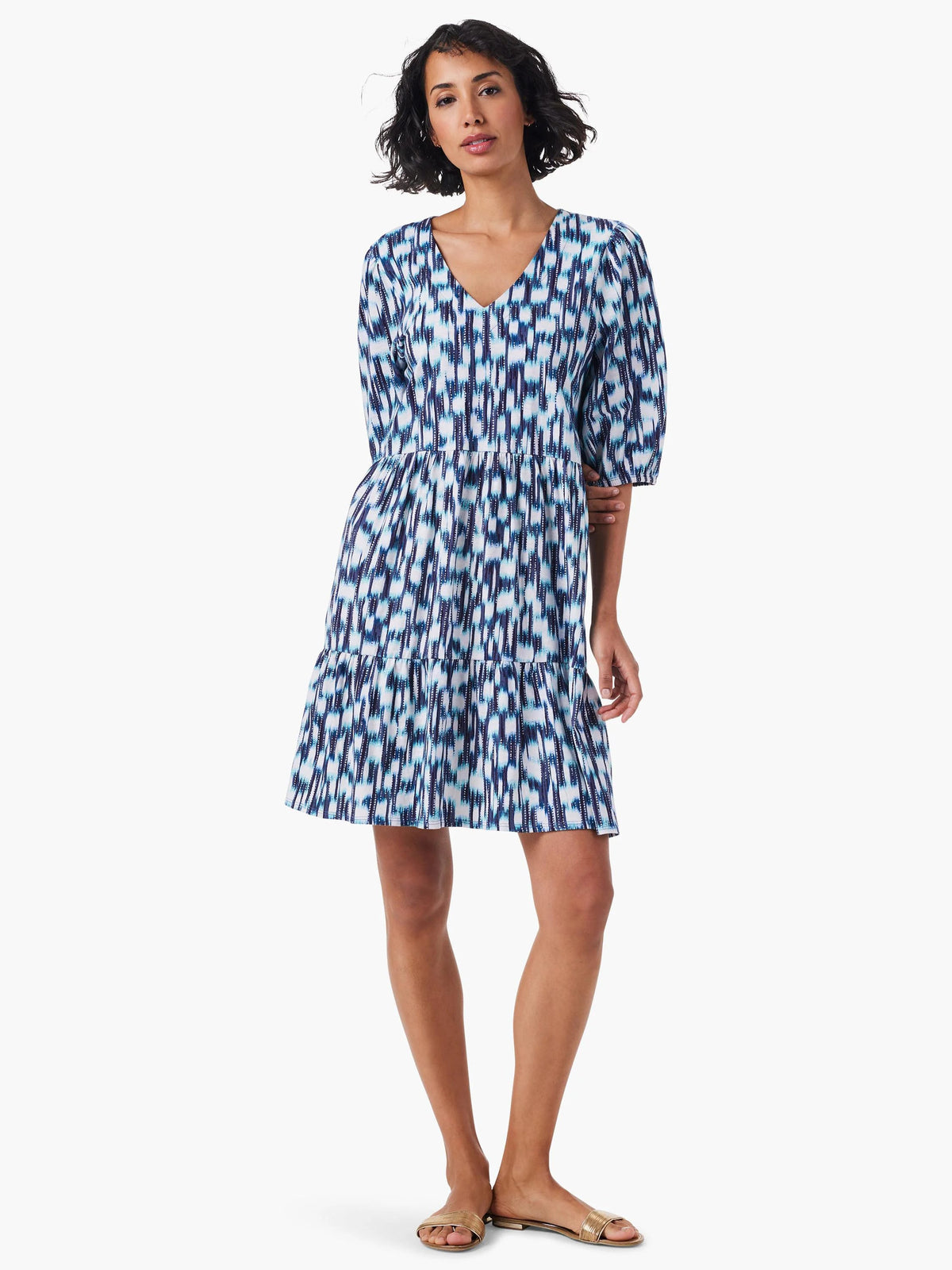 NZT Hazy Blues Elbow Sleeve V-Neck Dress