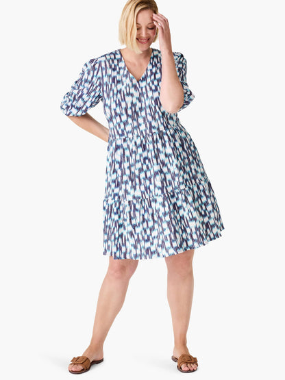 NZT Hazy Blues Elbow Sleeve V-Neck Dress