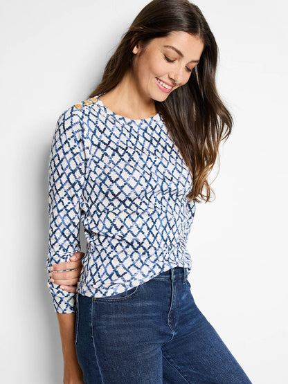 NZT Denim Diamonds Button Shoulder Top