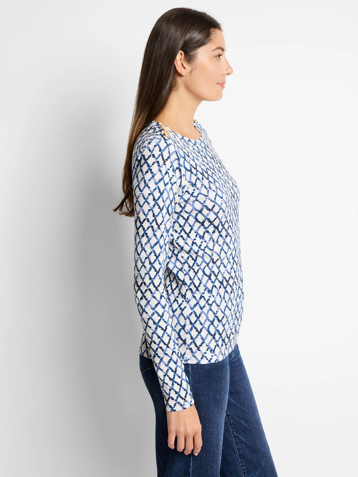 NZT Denim Diamonds Button Shoulder Top