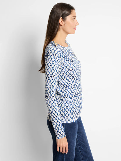 NZT Denim Diamonds Button Shoulder Top
