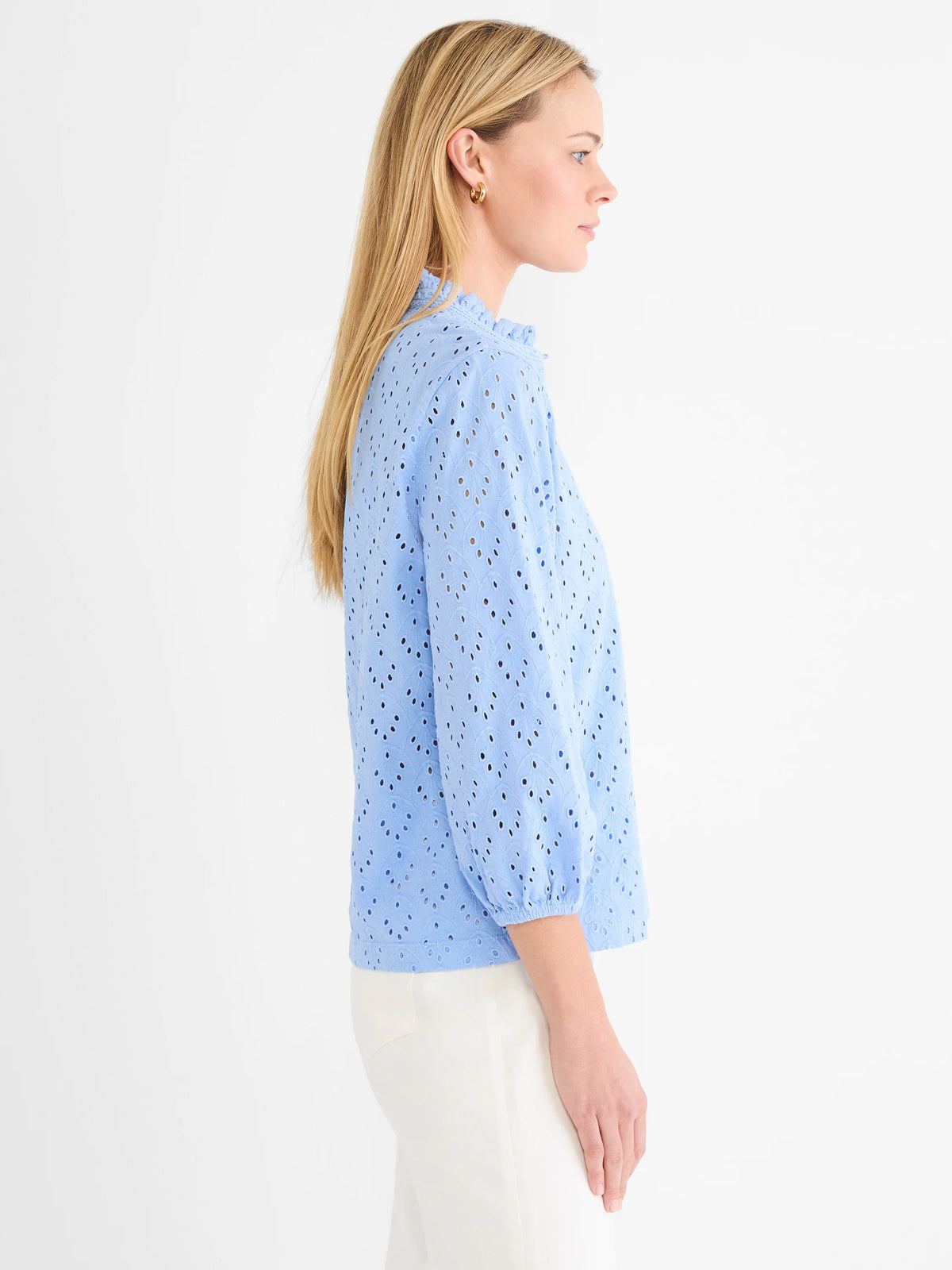 Knit Eyelet Ruffle Neck Top