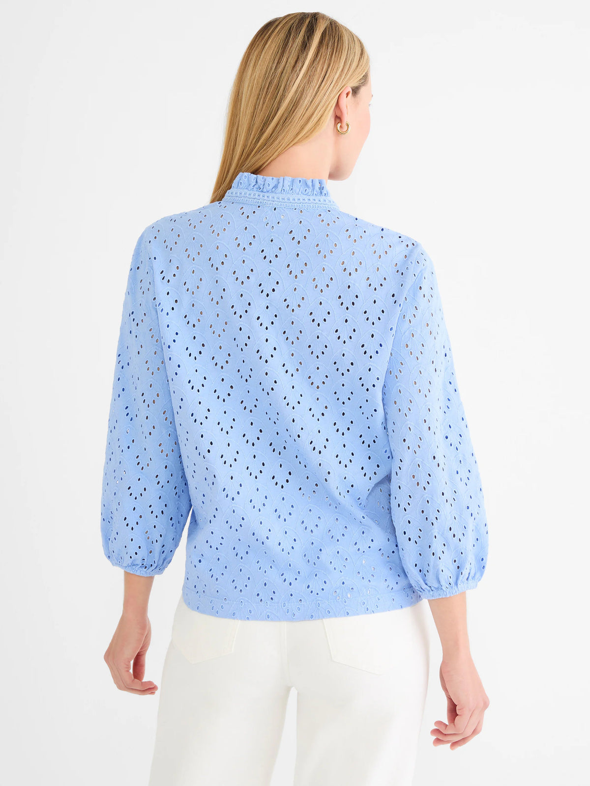 Knit Eyelet Ruffle Neck Top