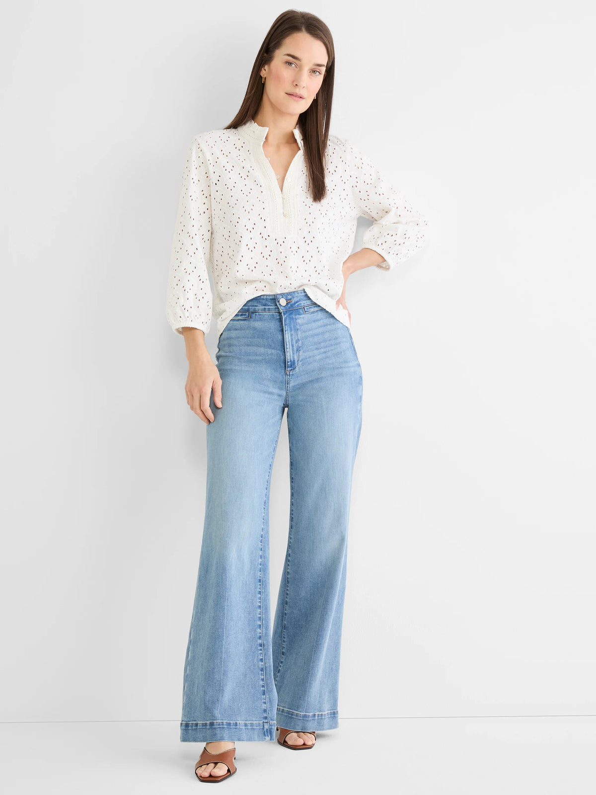 Knit Eyelet Ruffle Neck Top