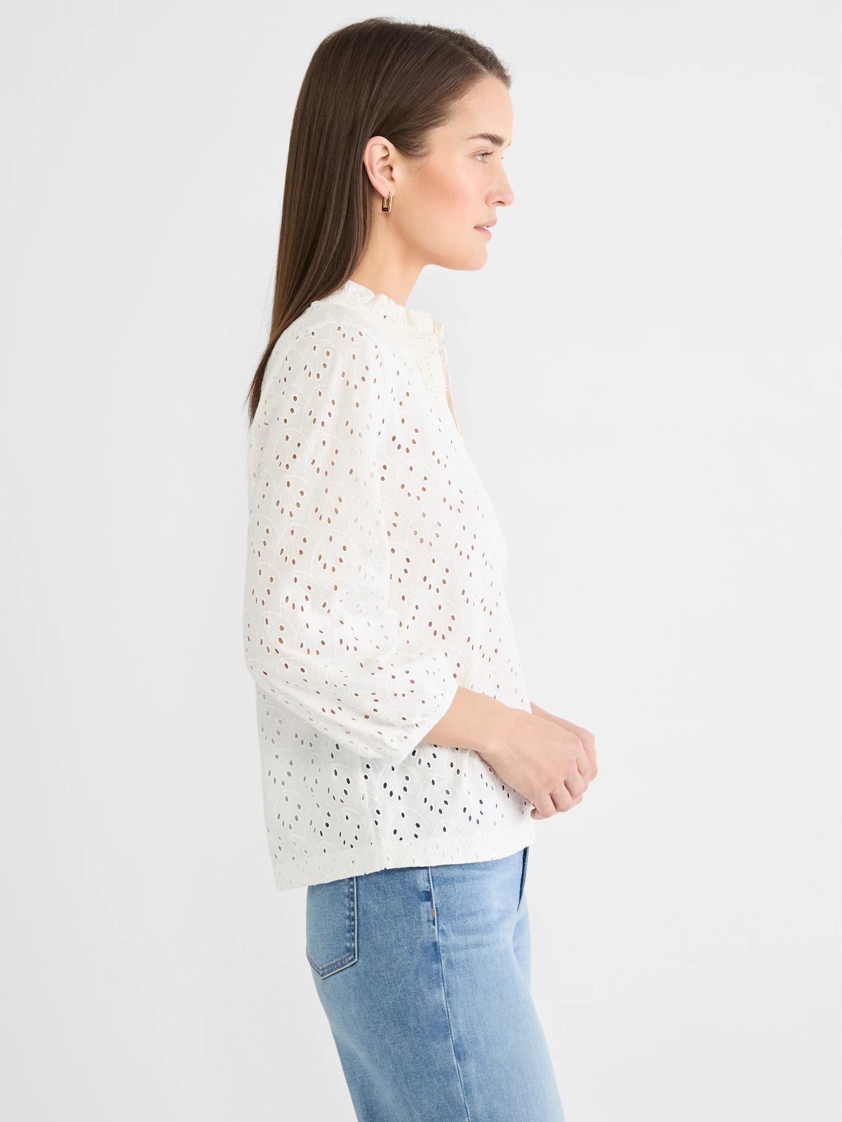 Knit Eyelet Ruffle Neck Top