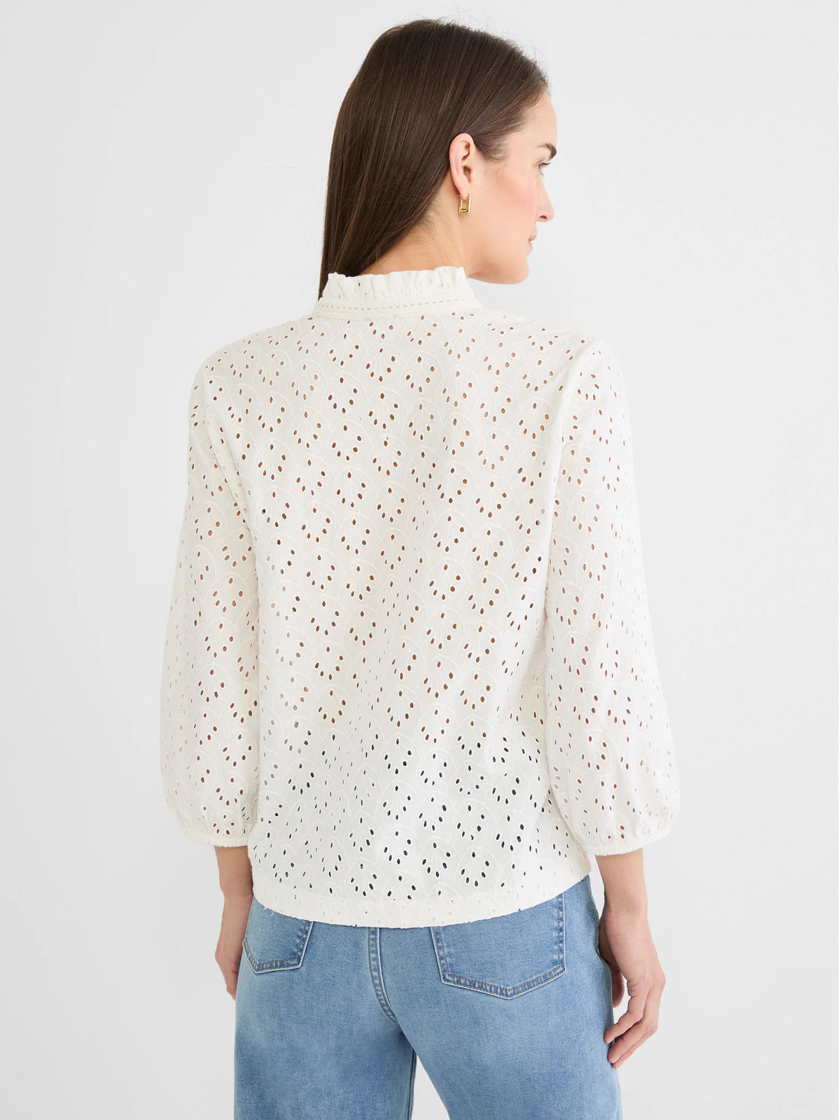 Knit Eyelet Ruffle Neck Top