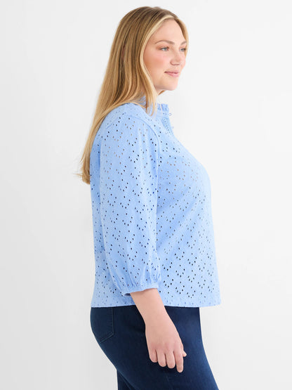 Knit Eyelet Ruffle Neck Top