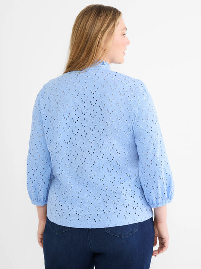 Knit Eyelet Ruffle Neck Top