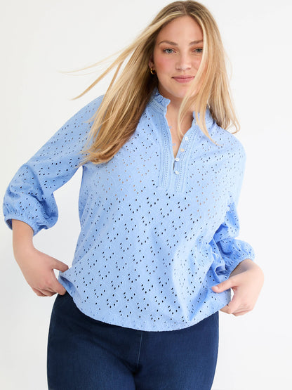Knit Eyelet Ruffle Neck Top