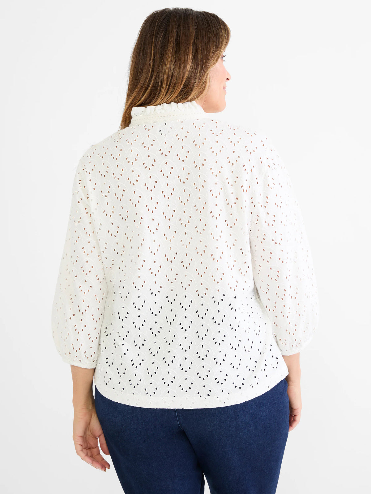Knit Eyelet Ruffle Neck Top
