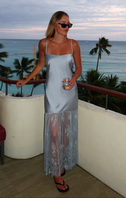 Vanity Dress ~ Steel Blue Luxe Satin