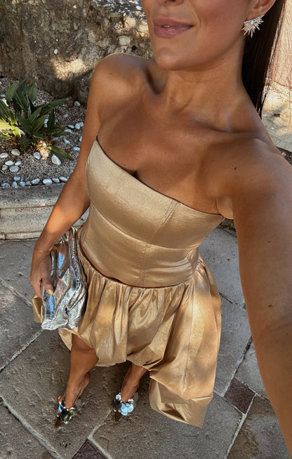 Tatum Maxi Skirt ~ Gold Metallic Taffeta