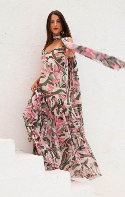 Dalia Maxi Dress ~ Flamingo Palms