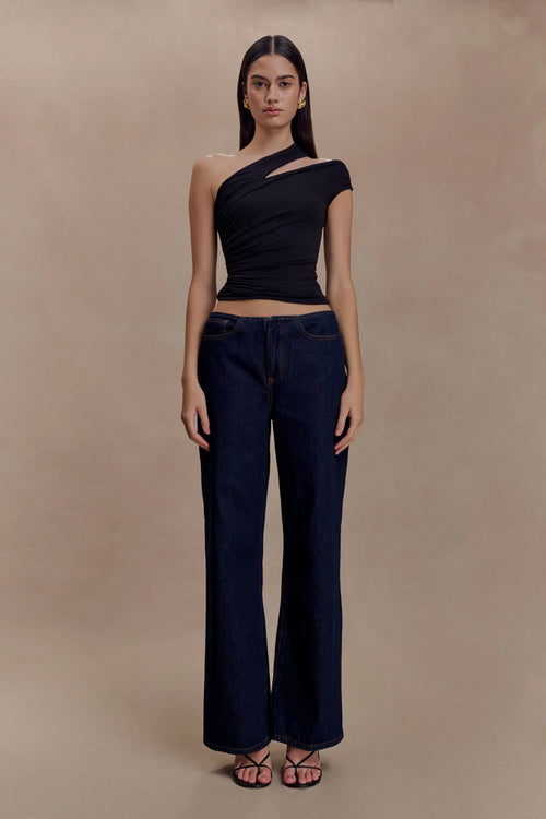 Anna One Shoulder Modal Top Black