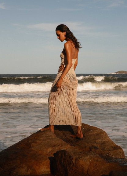 Aster Crochet Maxi Dress Pastel Yellow