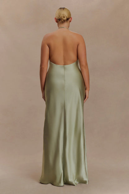 Bella Satin Halter Maxi Dress Sage