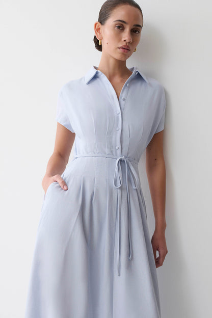 Aysha Buttoned Linen Midi Dress Cornflower Blue