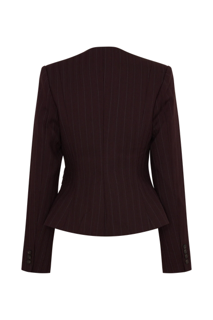 Agatha Square Neck Blazer Plum Pinstripe
