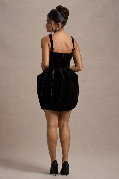 Bonet Black Strappy Structured Velvet Mini Dress With Bow Detail