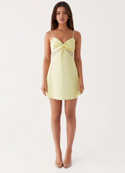 Ayla Satin Mini Dress Yellow