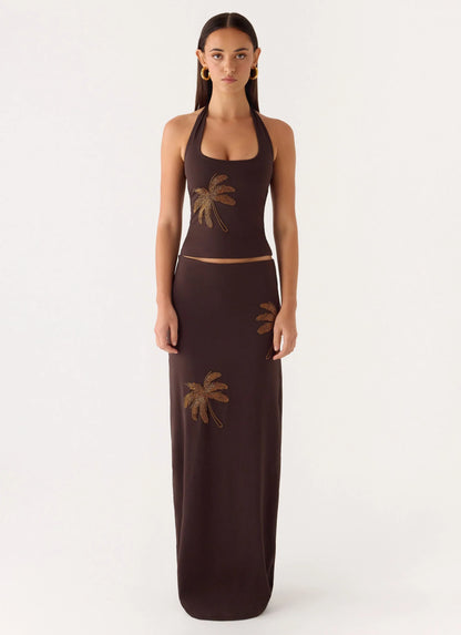 Brienne Beaded Maxi Skirt Chocolate