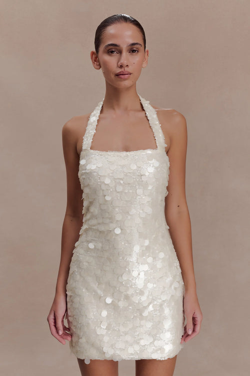 Caralee Sequin Halter Mini Dress Ivory