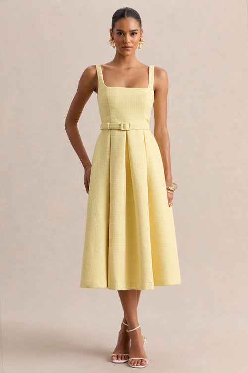 Camoria Lemon Boucle Square Neck Midi Dress