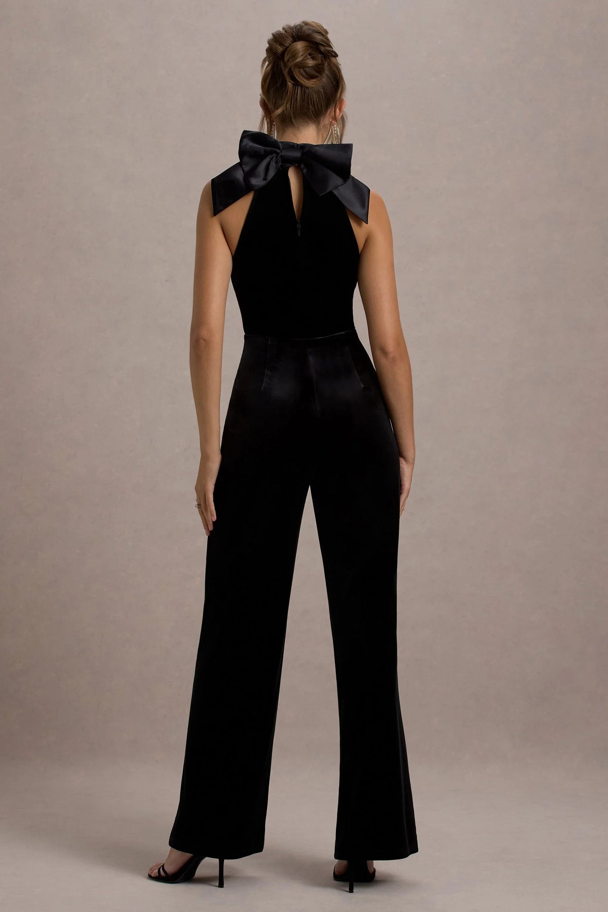 Alondra Black Velvet High Neck Straight Leg Jumpsuit