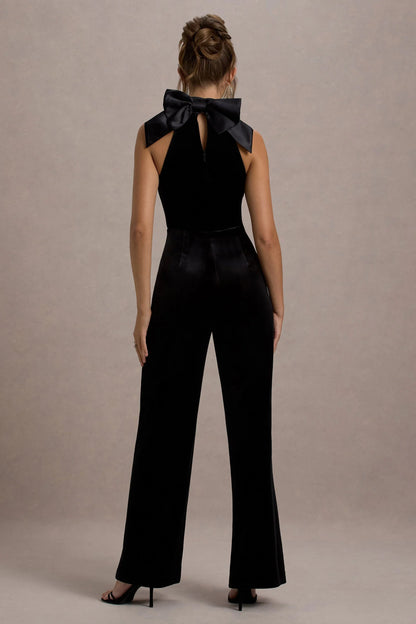 Alondra Black Velvet High Neck Straight Leg Jumpsuit