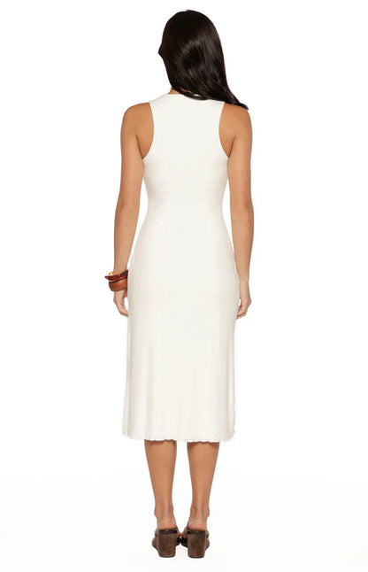 Amba White Button Detail Midi Dress