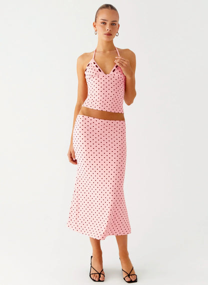 Bahama Low Rise Midi Skirt Strawberry Dot