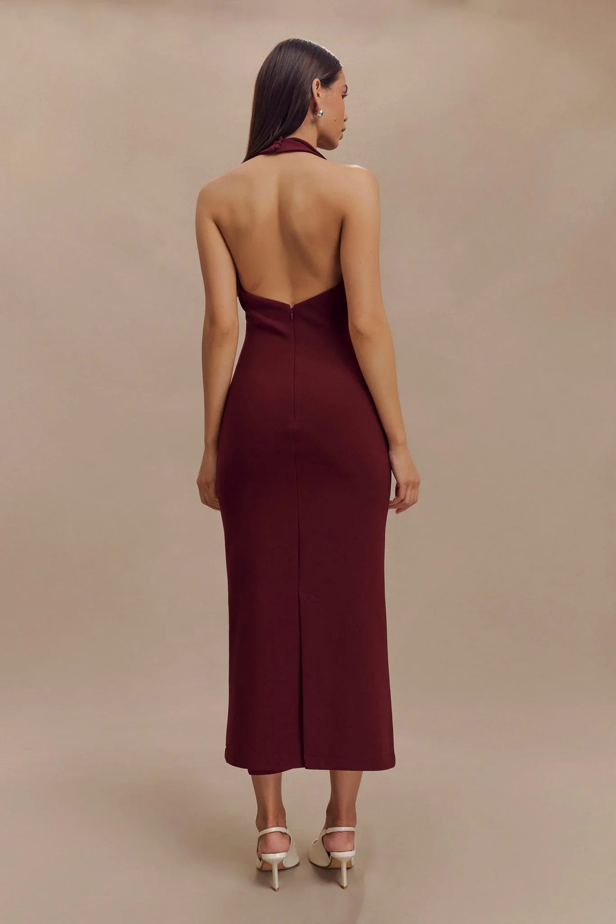 Annita Crepe Halter Midi Dress Merlot