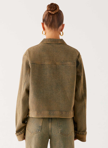 Back Again Oversized Denim Jacket Brown Sand Wash