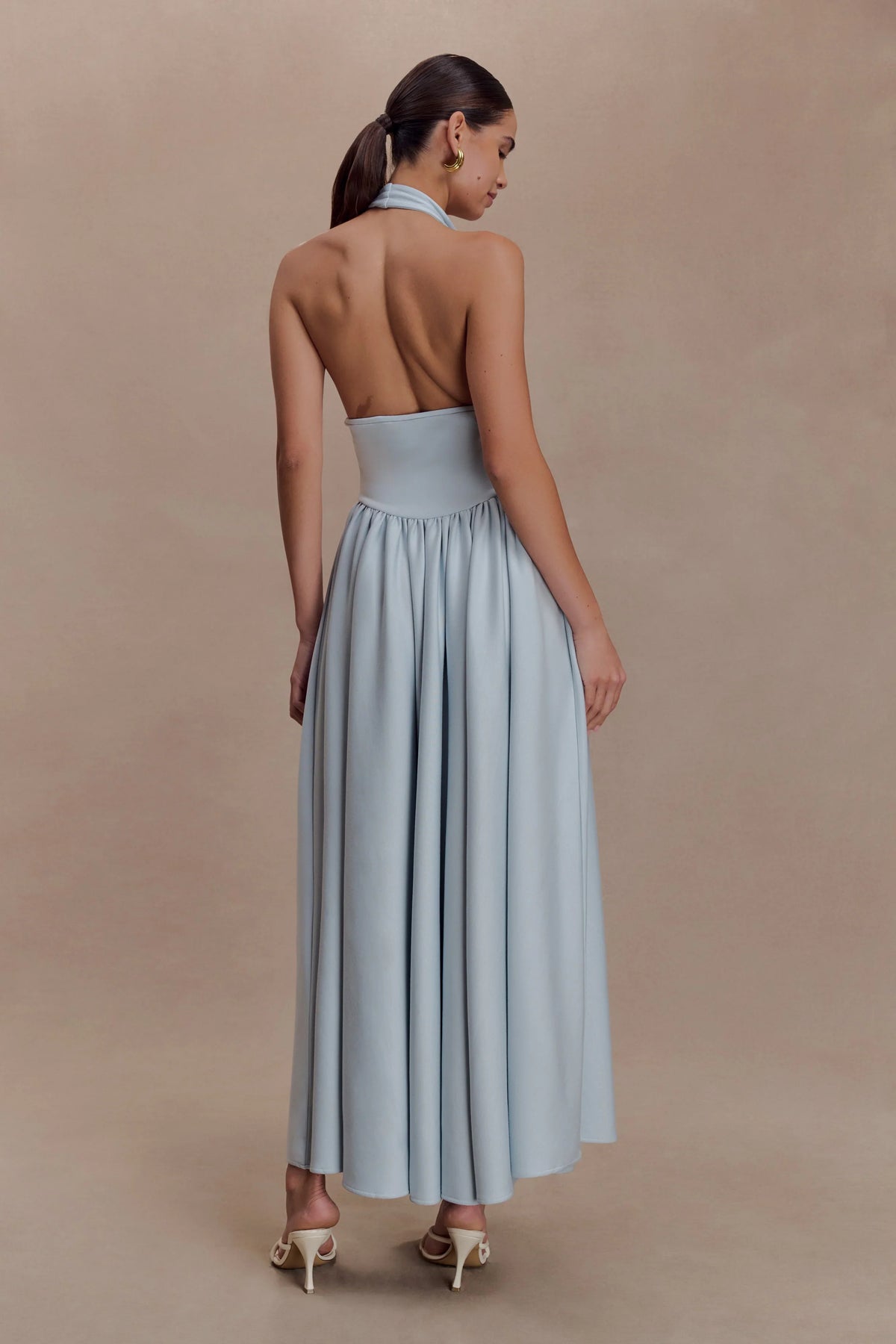 Angelina Scuba Halter Midi Dress Pale Blue