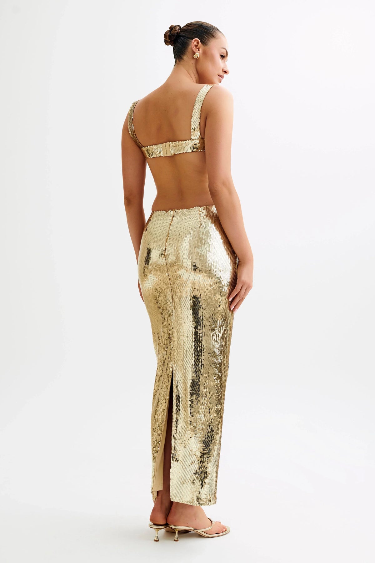 Adoria Sequin Cut Out Maxi Dress Gold