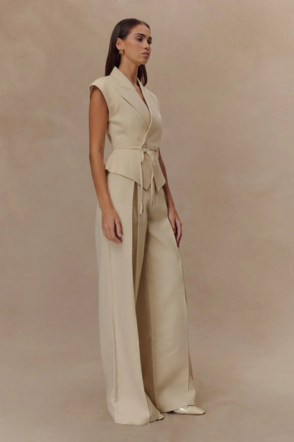 Andina Shortsleeve Linen Top Natural Beige