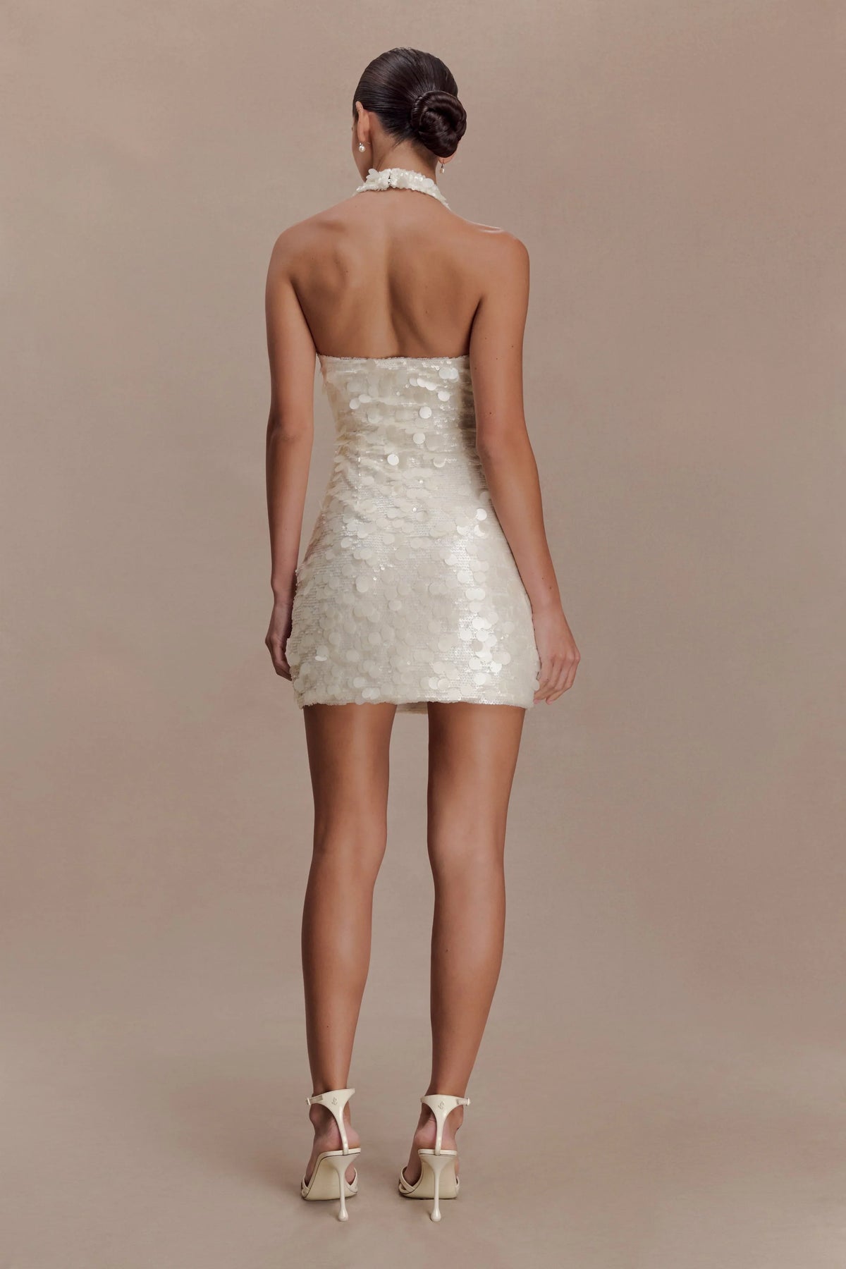 Caralee Sequin Halter Mini Dress Ivory