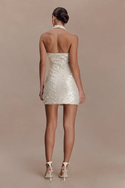 Caralee Sequin Halter Mini Dress Ivory