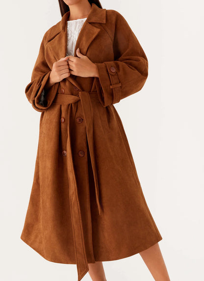 Bridie Faux Suede Trench Coat Brown