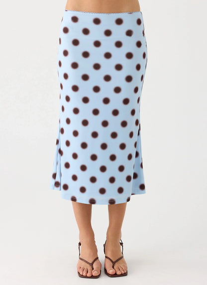 Bahama Low Rise Midi Skirt Blue Mocha Dot