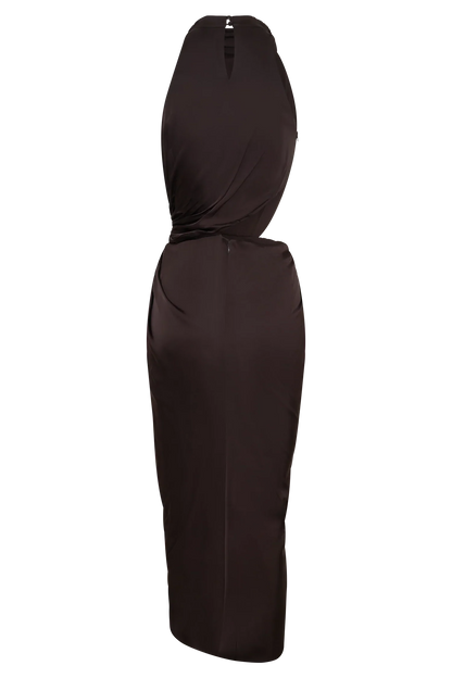 Aveline Draped Halter Midi Dress Dark Chocolate