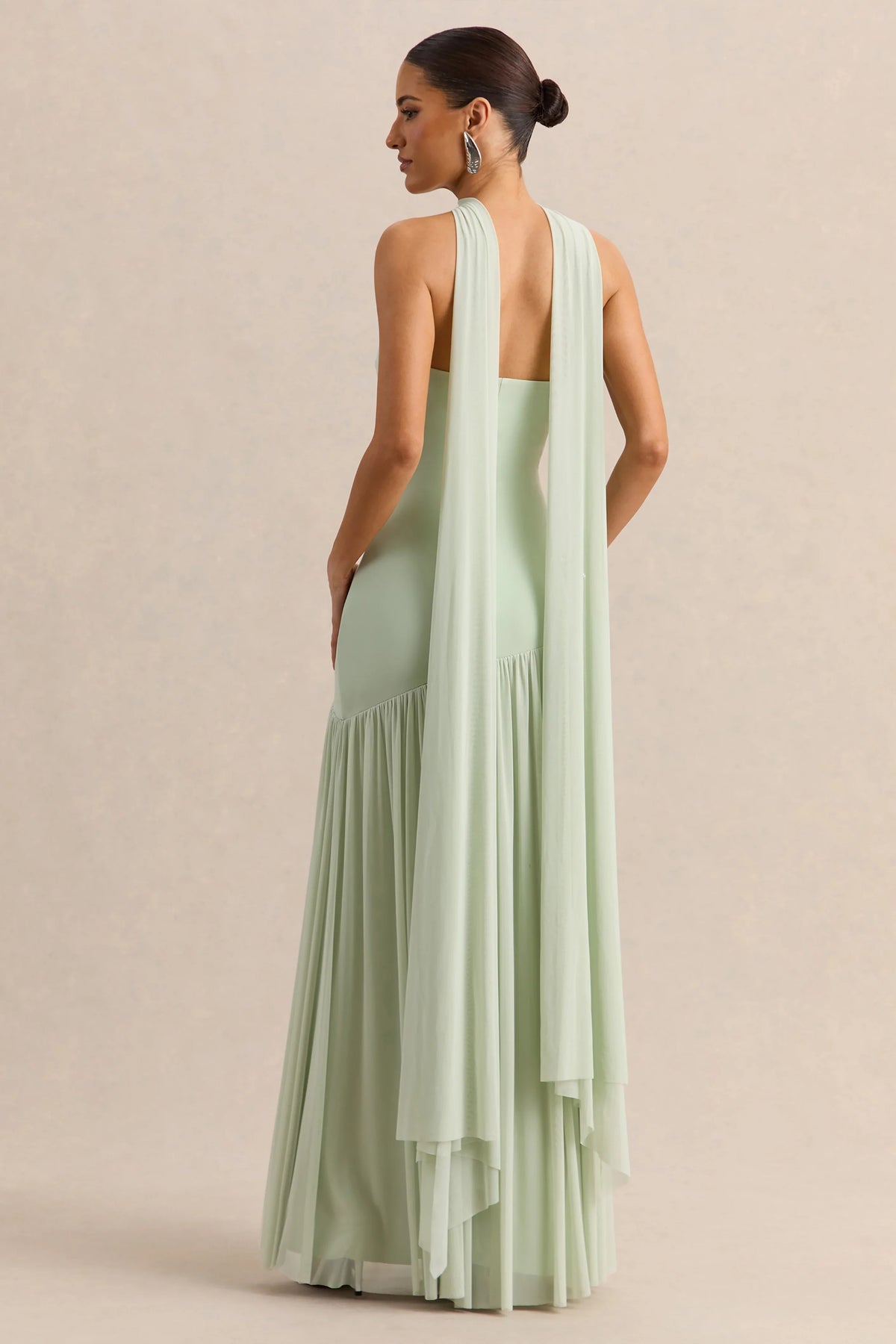 Bambi Mint Bandeau Maxi Dress With Scarf Detail