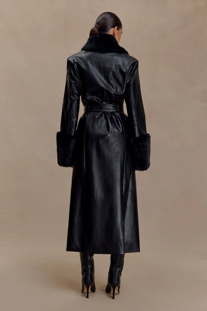 Bec Faux Leather Trench Coat With Faux Fur Black