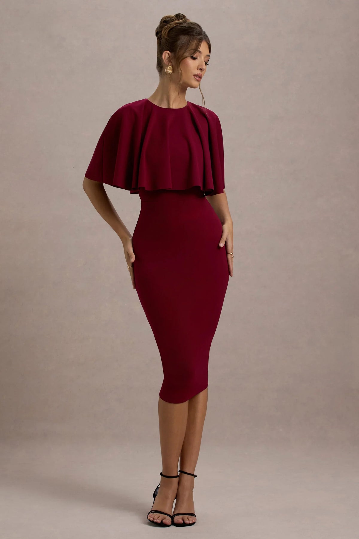 Andorra Berry Bodycon Cape Midi Dress