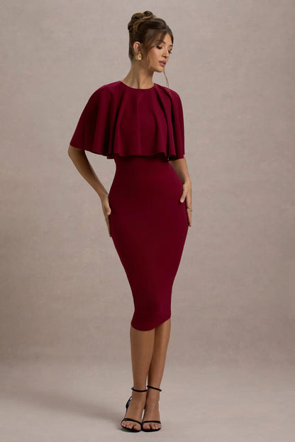 Andorra Berry Bodycon Cape Midi Dress