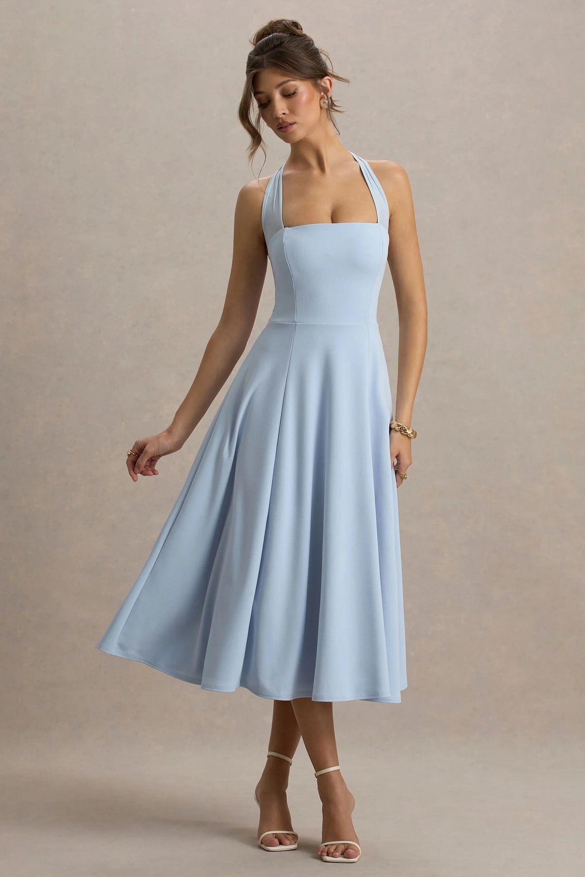 Auburn Powder Blue Halter Neck Midi Dress