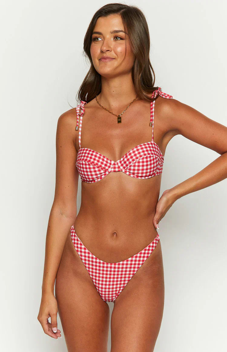 90 Swim Bianca Red Gingham Bikini Bottoms