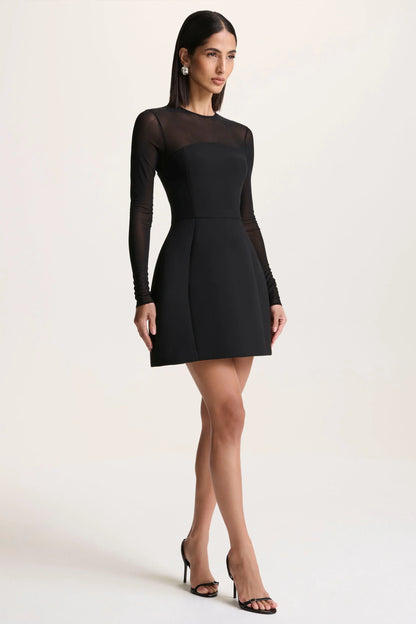 Aviana Black Mesh Crew Neck Mini Dress