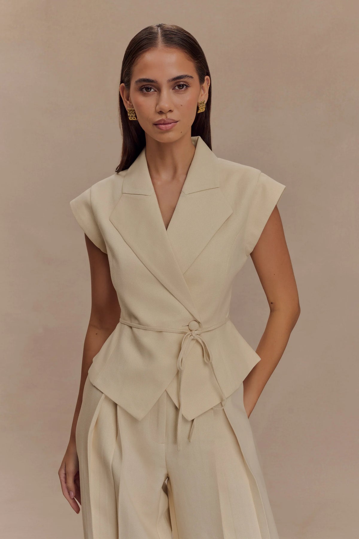 Andina Shortsleeve Linen Top Natural Beige